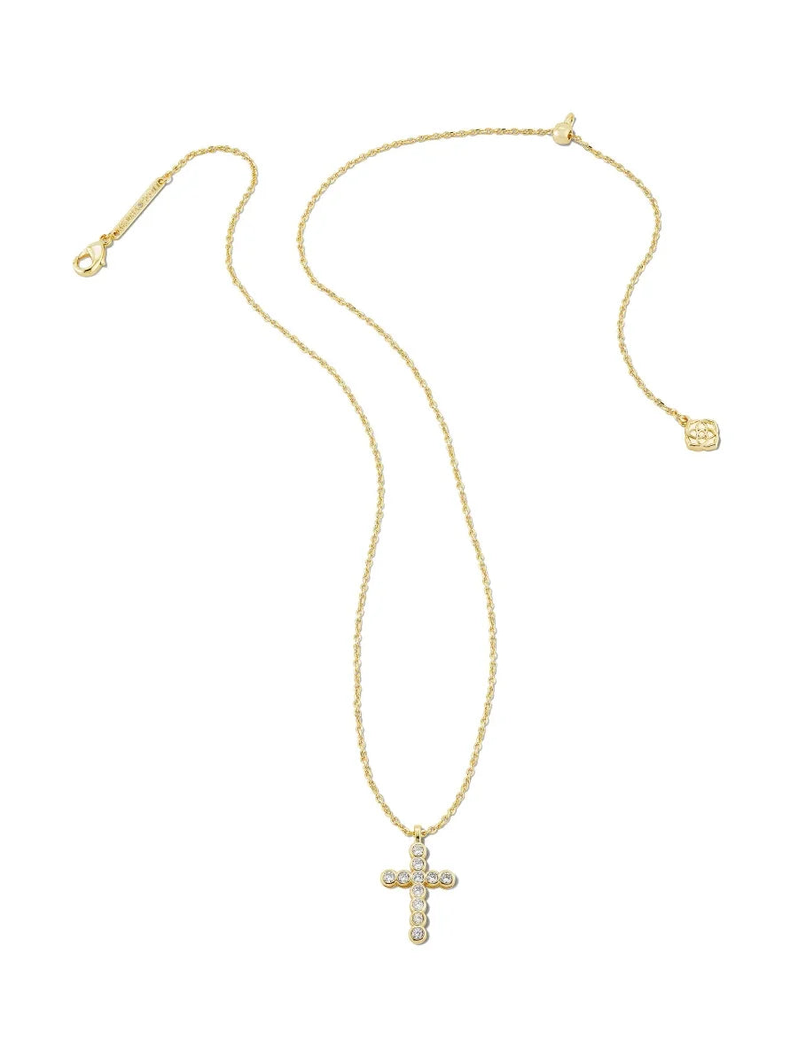 Kendra Scott Cross Gold Crystal Pendant Necklace in White CZ