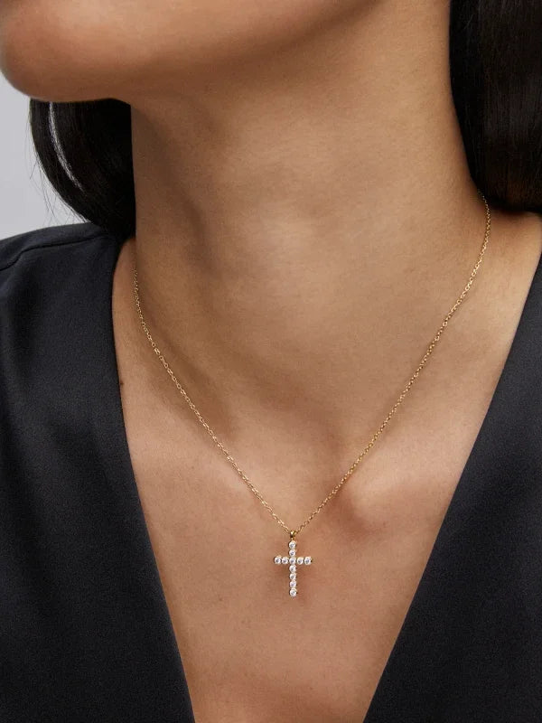 Kendra Scott Cross Gold Crystal Pendant Necklace in White CZ