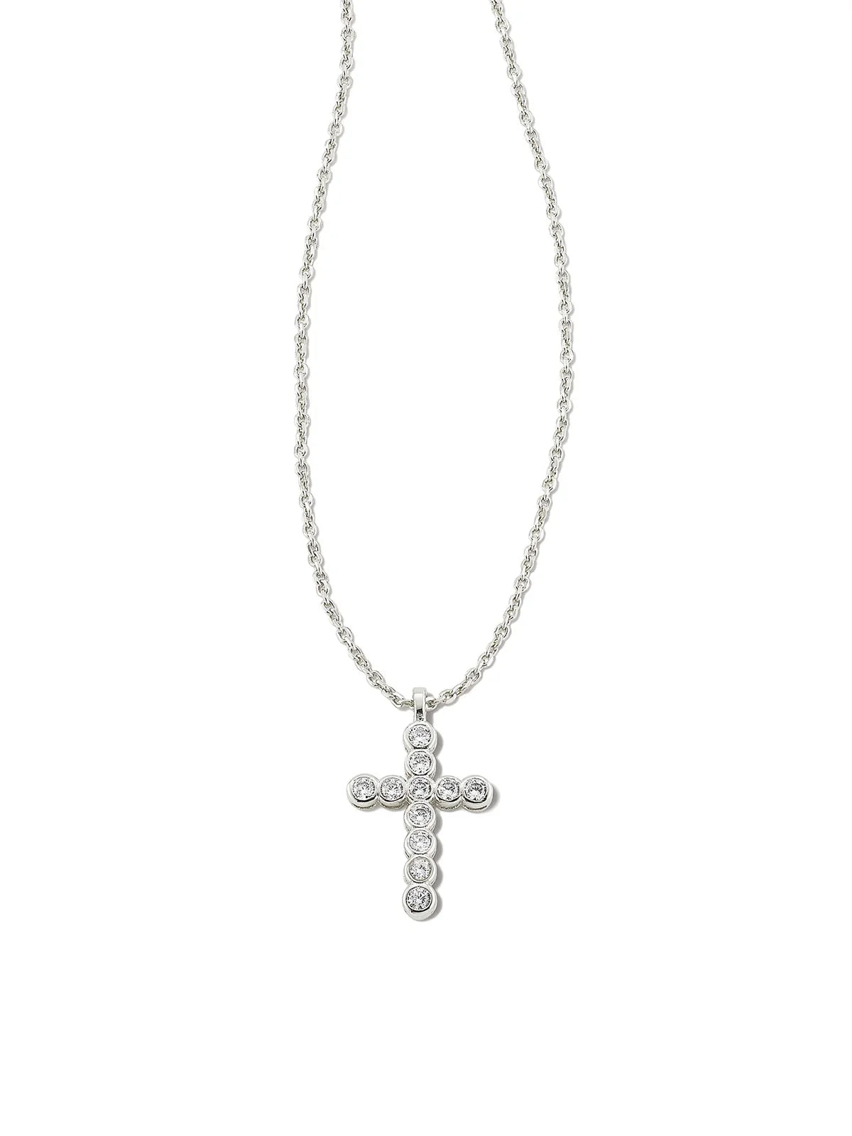 Kendra Scott Cross Silver Crystal Pendant Necklace in White CZ