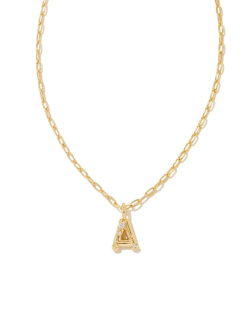 Kendra Scott Gold Crystal Letter Pendant Necklace in White CZ Letter Initial A