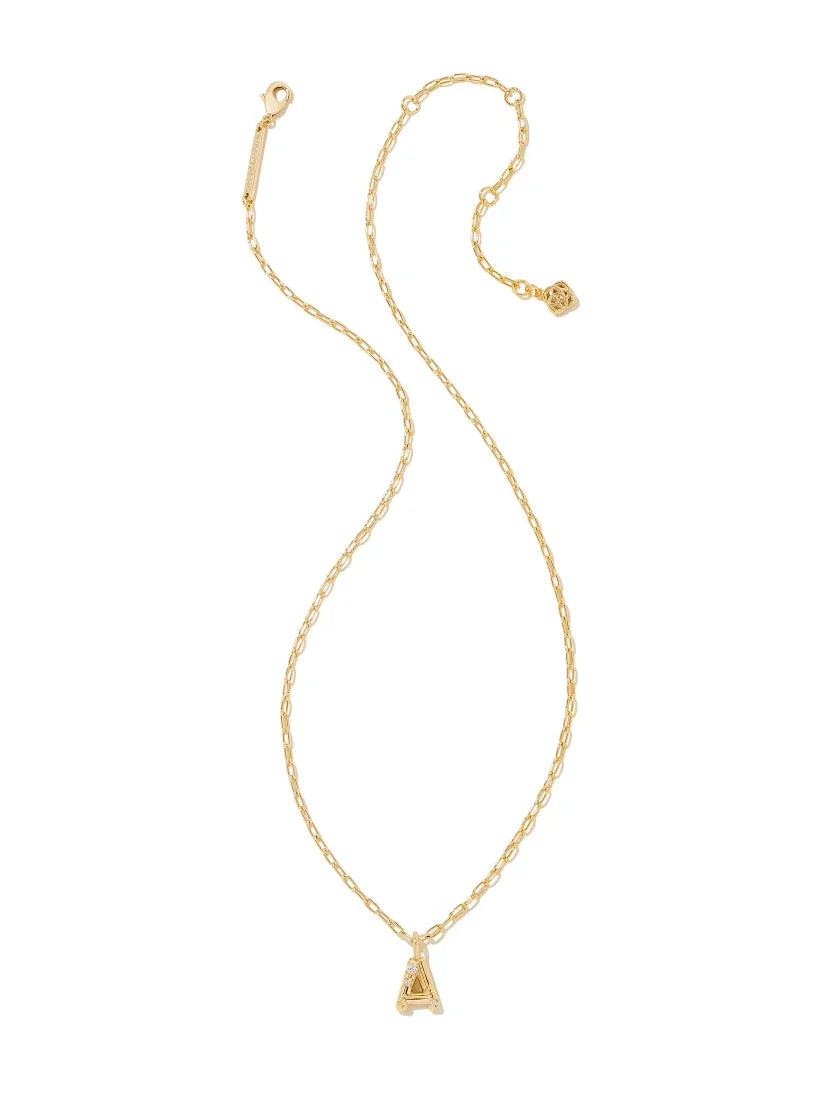 Kendra Scott Gold Crystal Letter Pendant Necklace in White CZ Letter Initial A