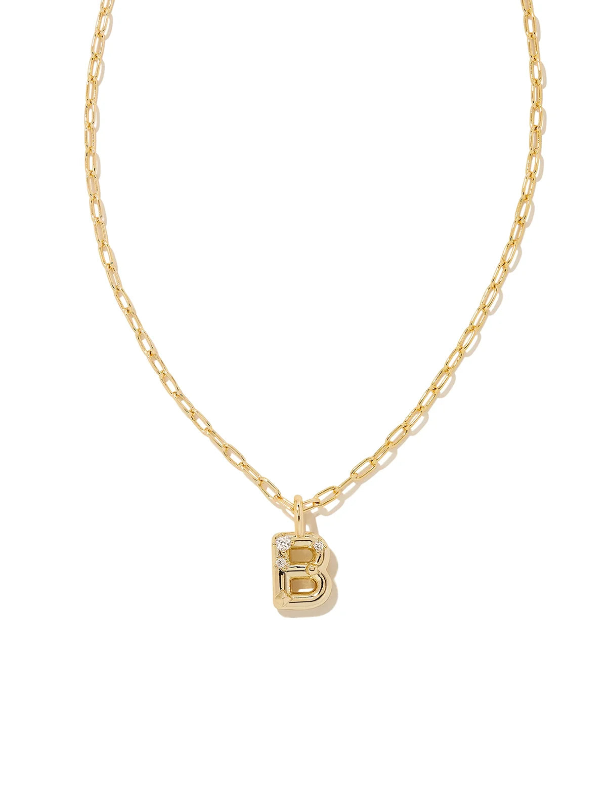 Kendra Scott Gold Crystal Letter Pendant Necklace in White CZ Letter Initial B