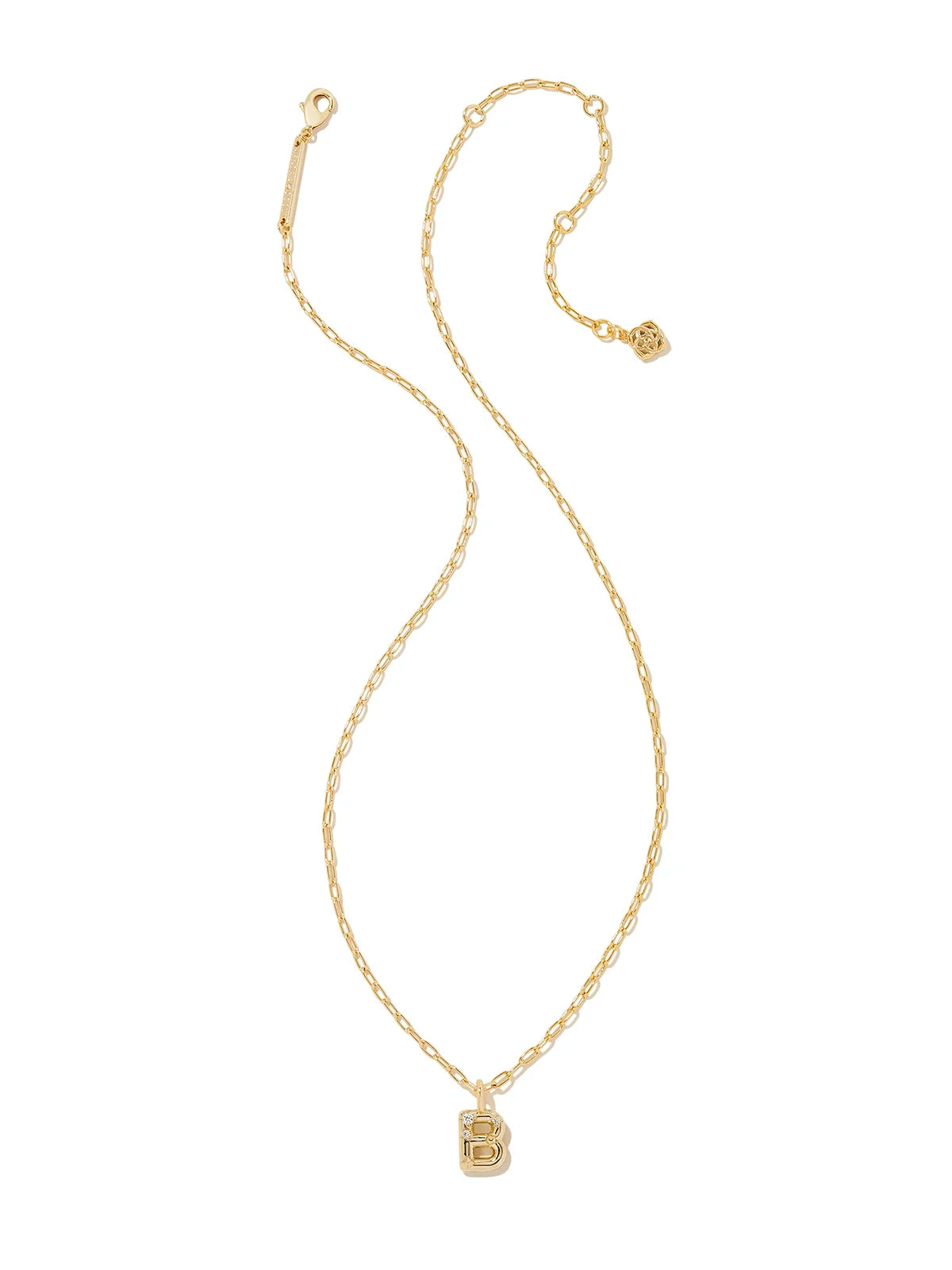 Kendra Scott Gold Crystal Letter Pendant Necklace in White CZ Letter Initial B