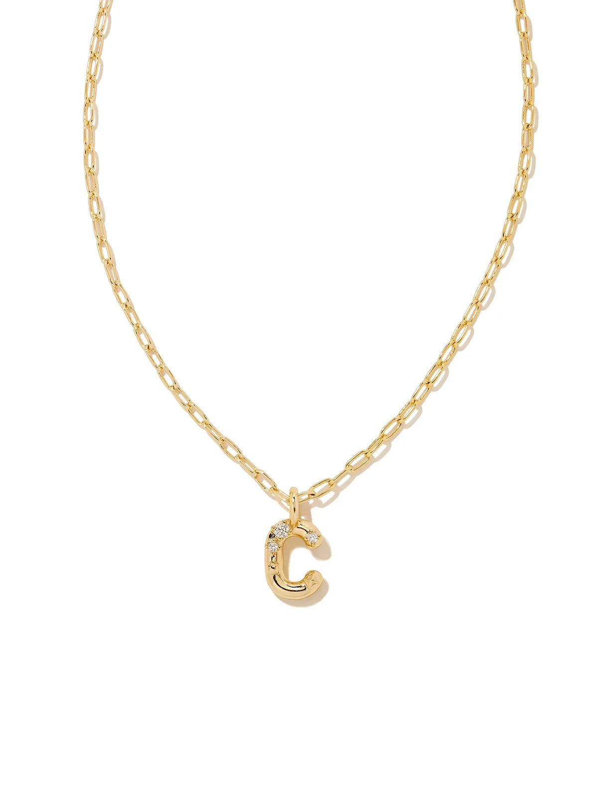 Kendra Scott Gold Crystal Letter Pendant Necklace in White CZ Letter Initial C