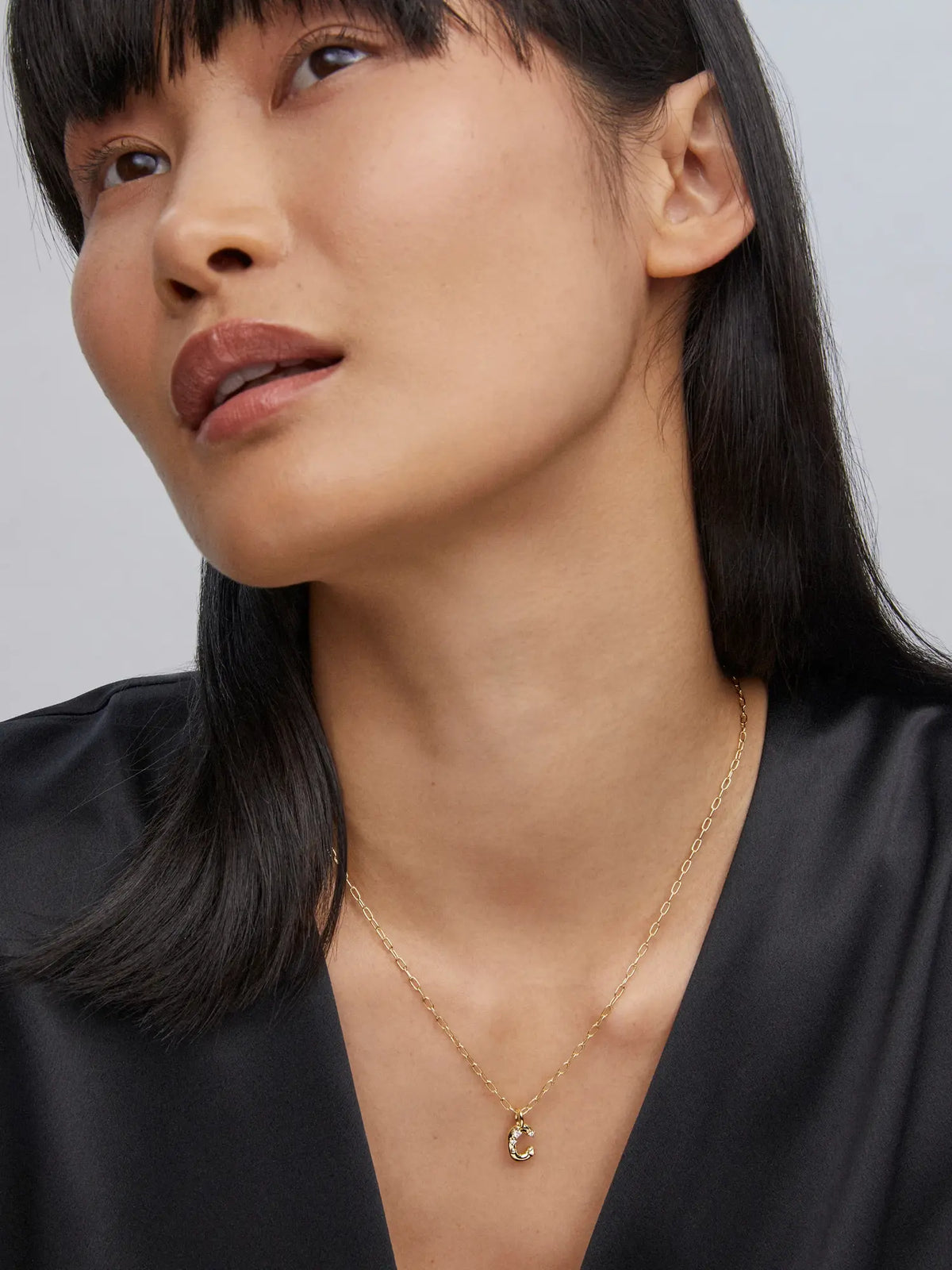 Kendra Scott Gold Crystal Letter Pendant Necklace in White CZ Letter Initial C