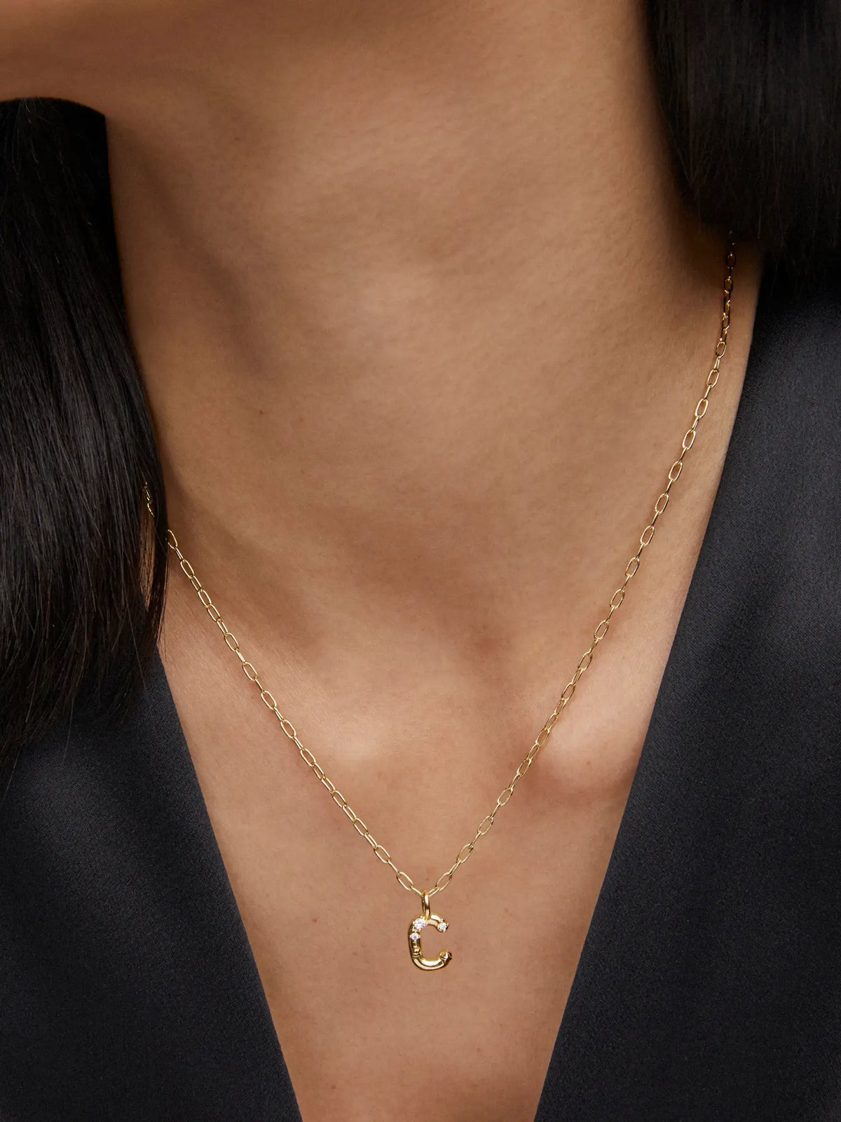 Kendra Scott Gold Crystal Letter Pendant Necklace in White CZ Letter Initial C