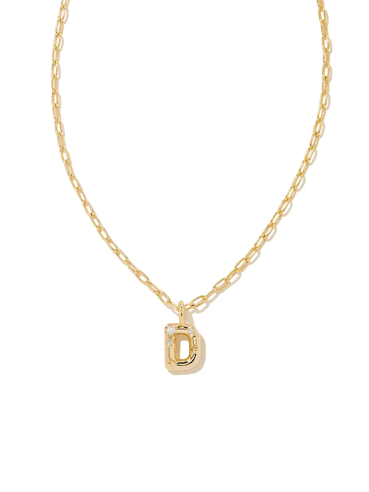 Kendra Scott Gold Crystal Letter Pendant Necklace in White CZ Letter Initial D