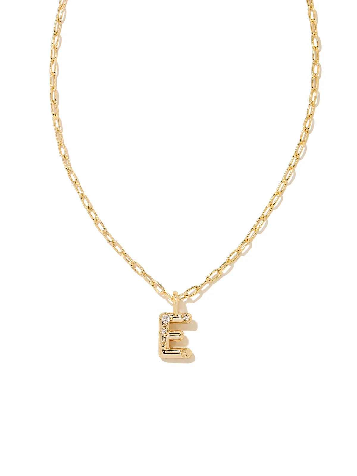 Kendra Scott Gold Crystal Letter Pendant Necklace in White CZ Letter Initial E