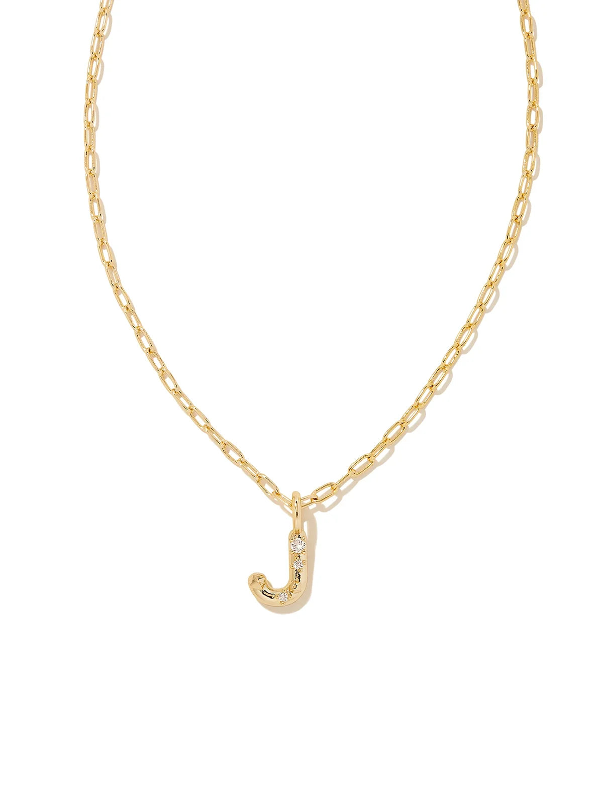 Kendra Scott Gold Crystal Letter Pendant Necklace in White CZ Letter Initial J