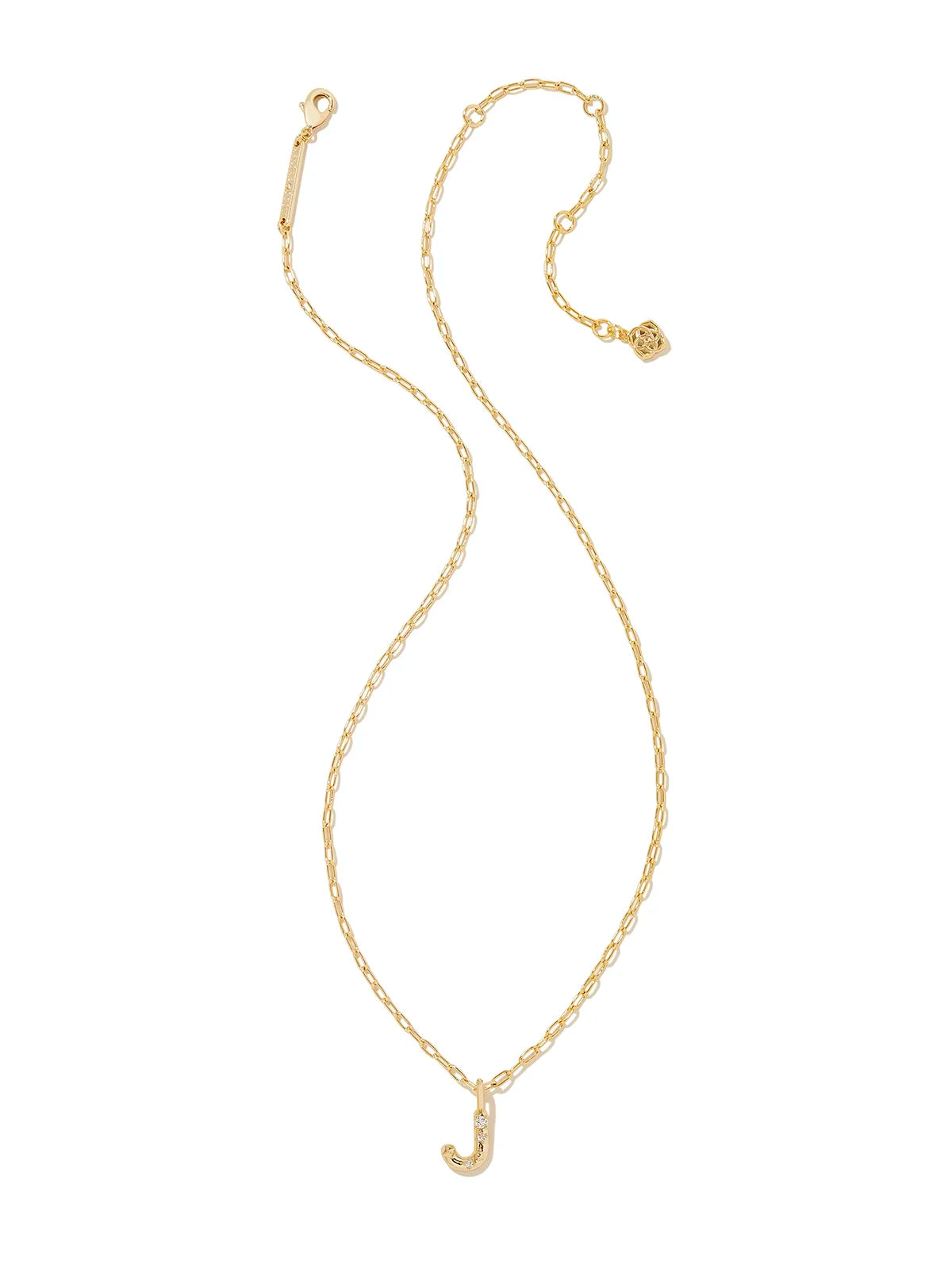 Kendra Scott Gold Crystal Letter Pendant Necklace in White CZ Letter Initial J