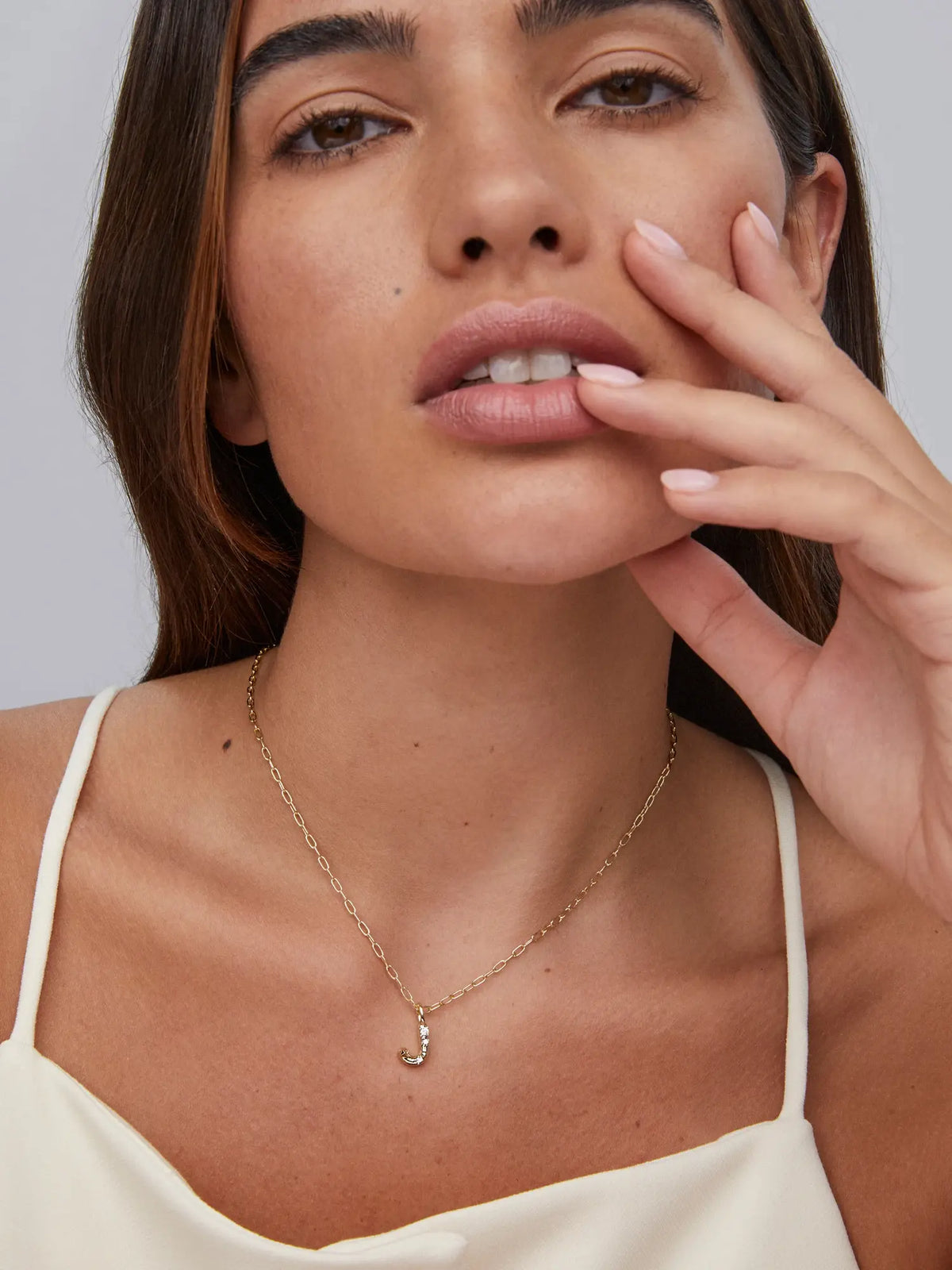 Kendra Scott Gold Crystal Letter Pendant Necklace in White CZ Letter Initial J