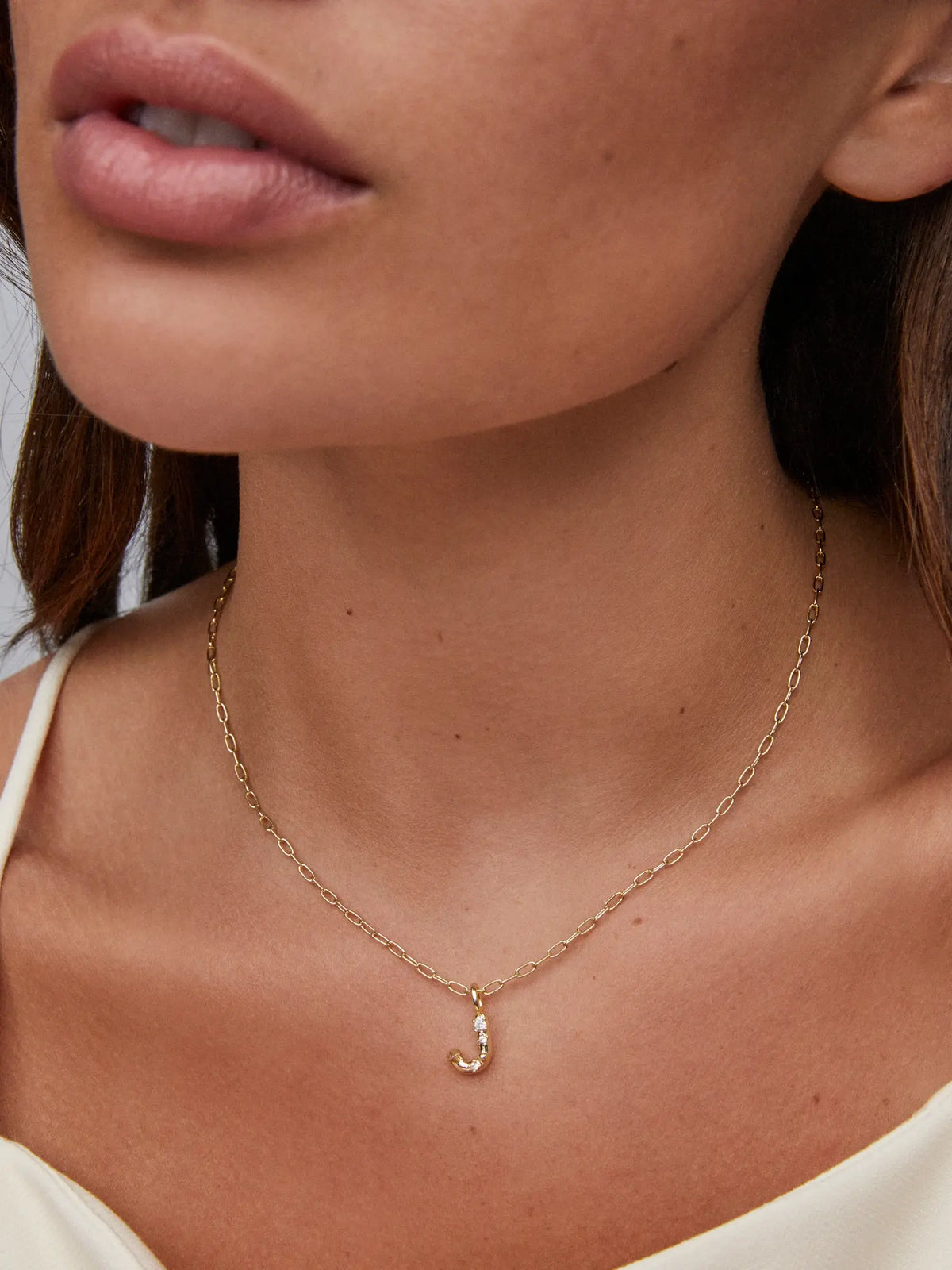 Kendra Scott Gold Crystal Letter Pendant Necklace in White CZ Letter Initial J