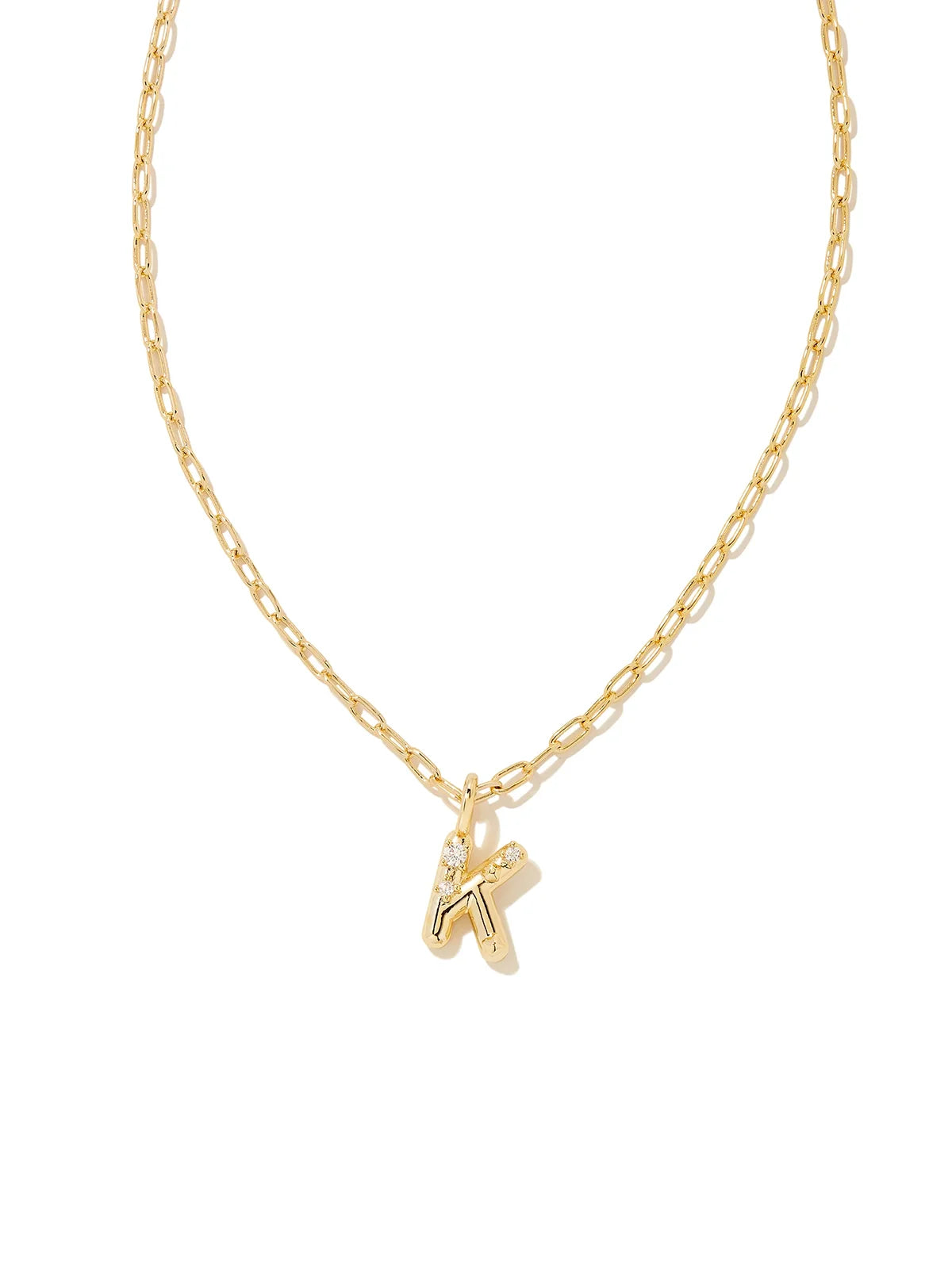 Kendra Scott Gold Crystal Letter Pendant Necklace in White CZ Letter Initial K