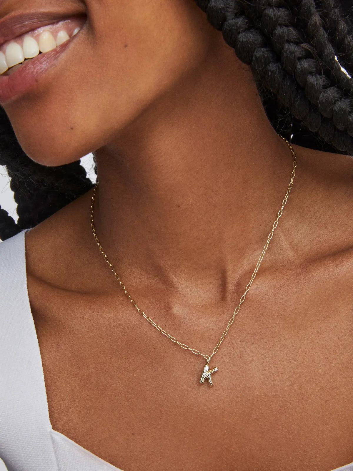 Kendra Scott Gold Crystal Letter Pendant Necklace in White CZ Letter Initial K