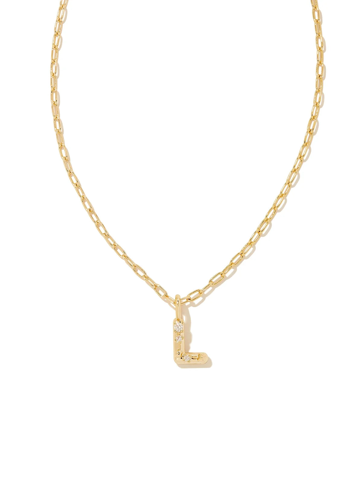Kendra Scott Gold Crystal Letter Pendant Necklace in White CZ Letter Initial L