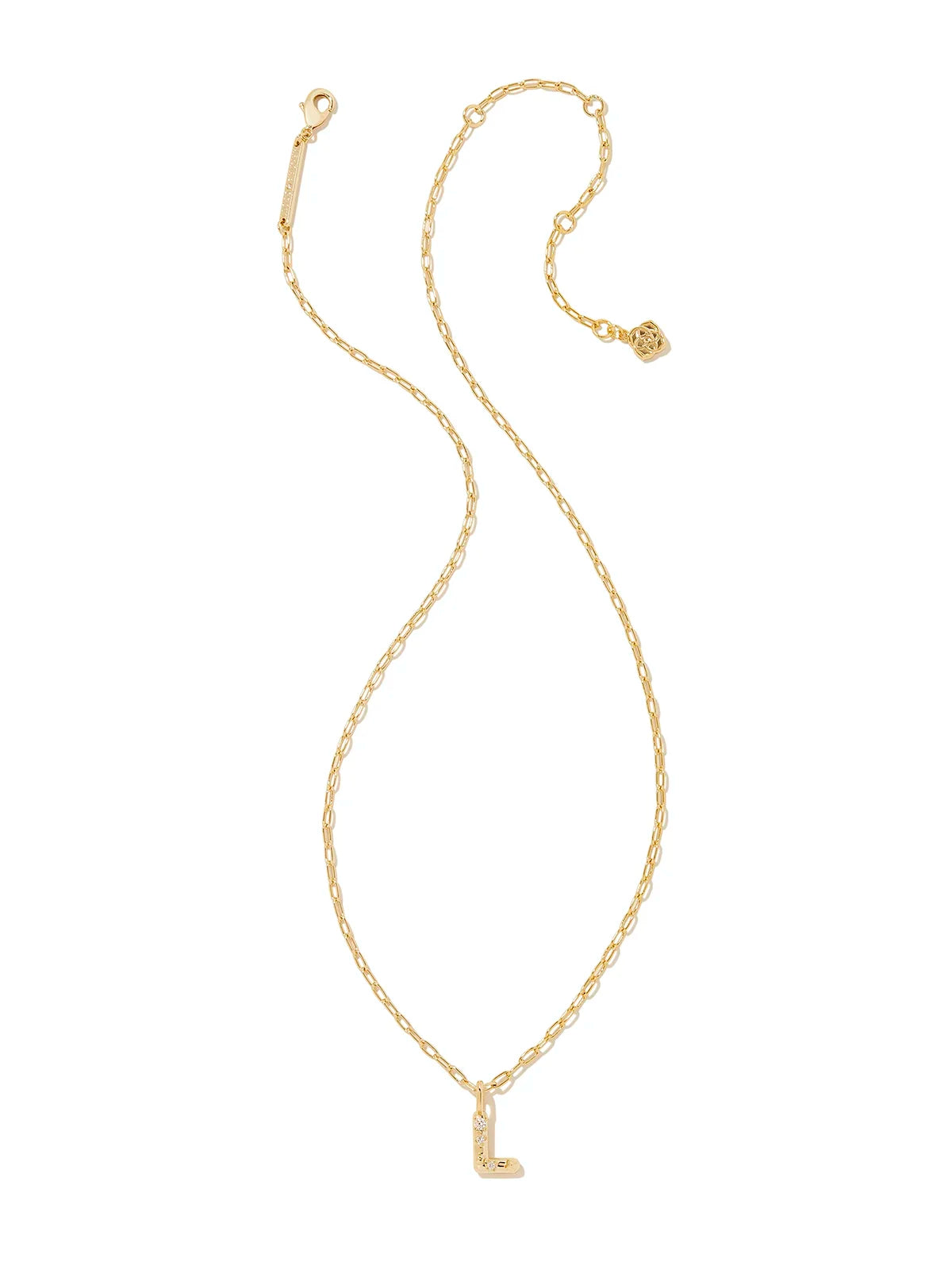 Kendra Scott Gold Crystal Letter Pendant Necklace in White CZ Letter Initial L