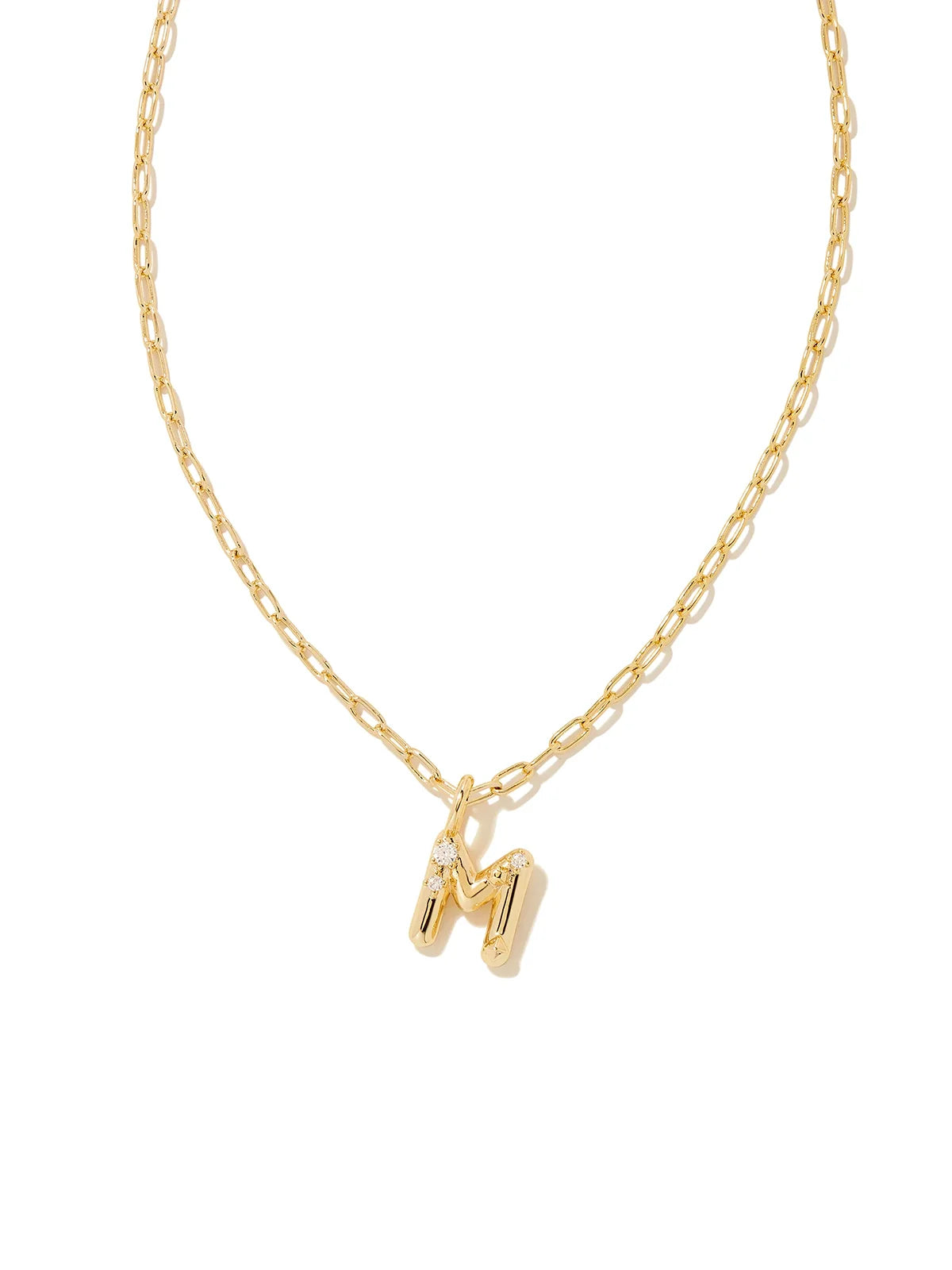 Kendra Scott Gold Crystal Letter Pendant Necklace in White CZ Letter Initial M