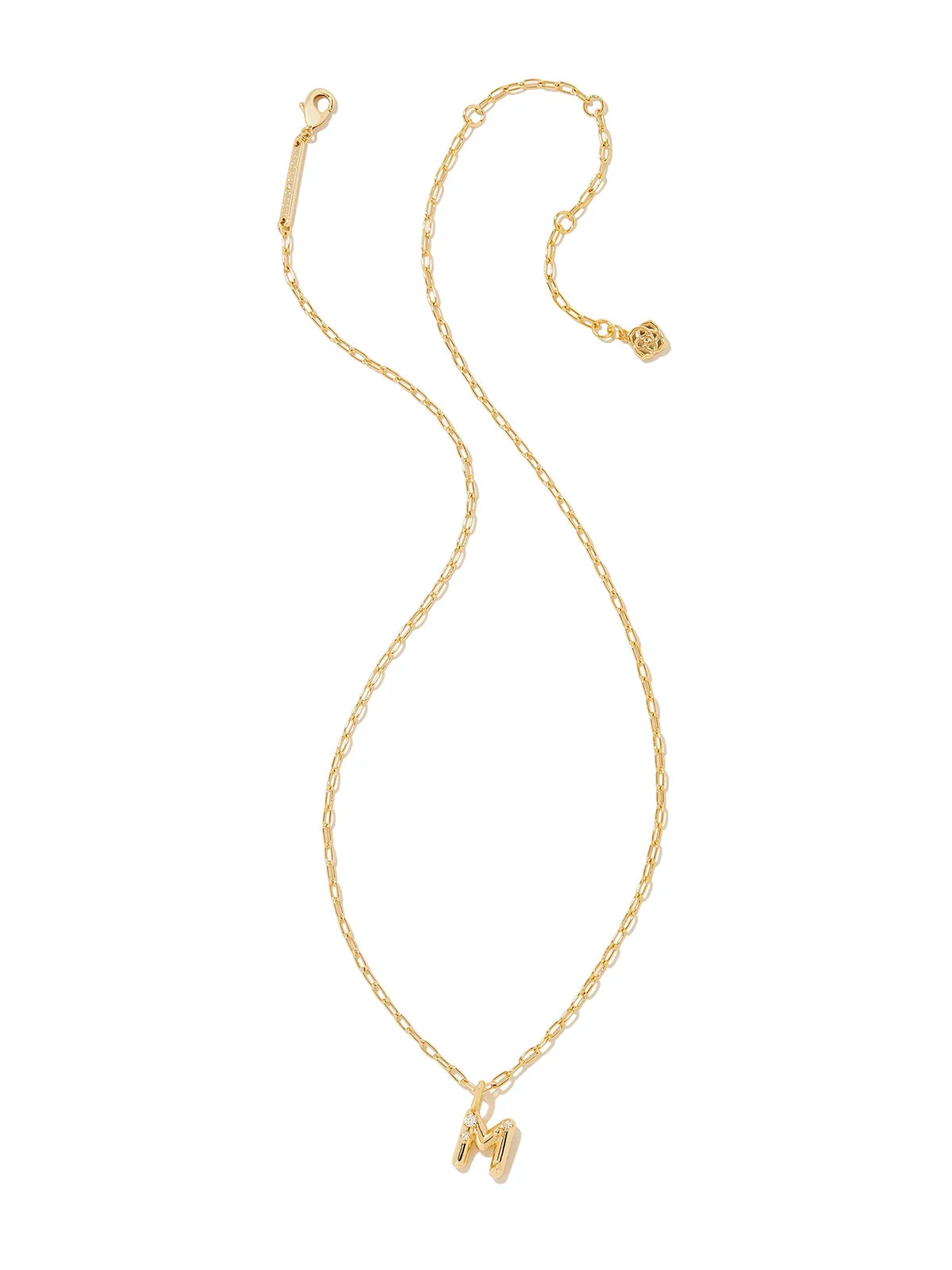 Kendra Scott Gold Crystal Letter Pendant Necklace in White CZ Letter Initial M