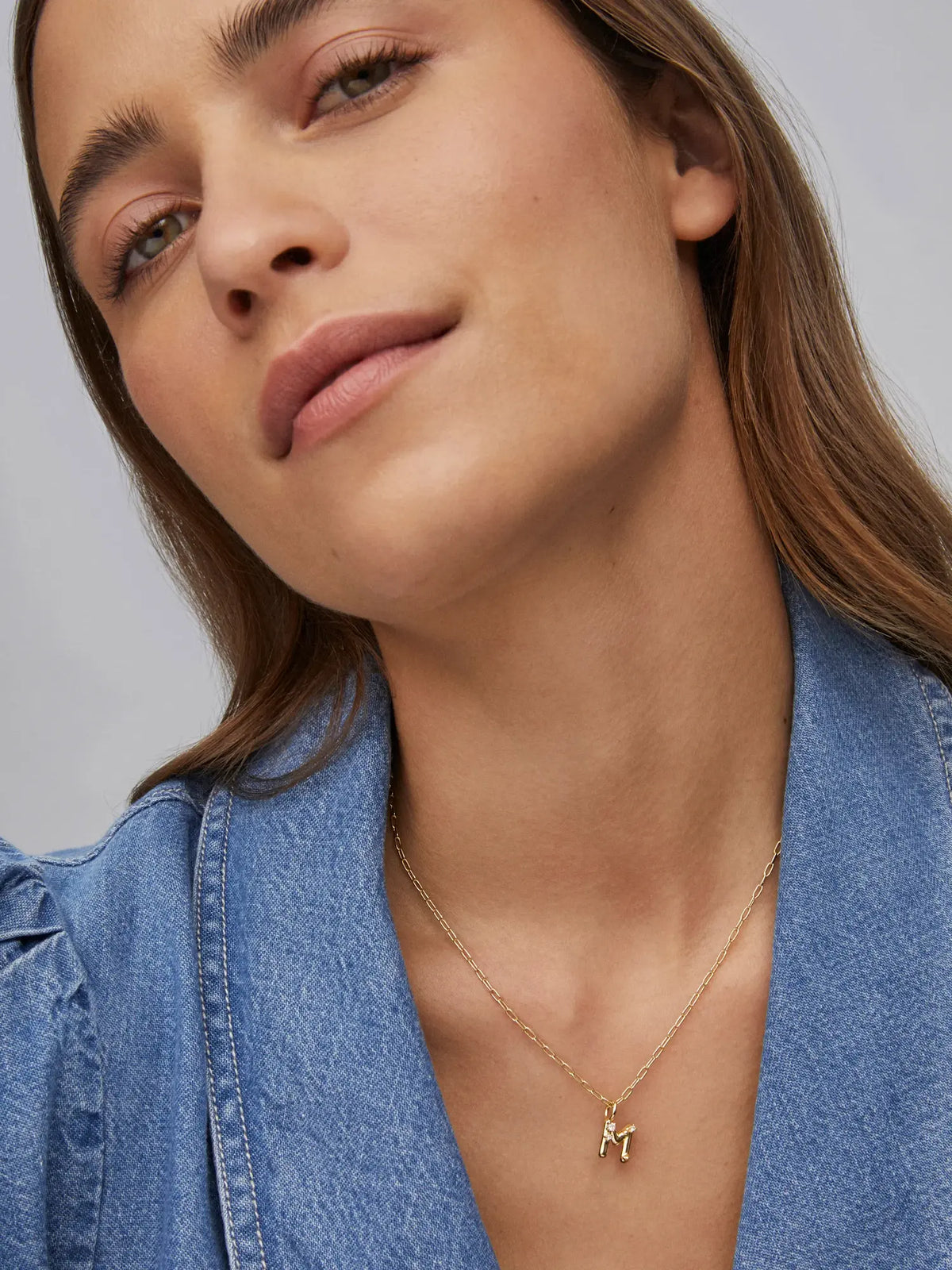 Kendra Scott Gold Crystal Letter Pendant Necklace in White CZ Letter Initial M