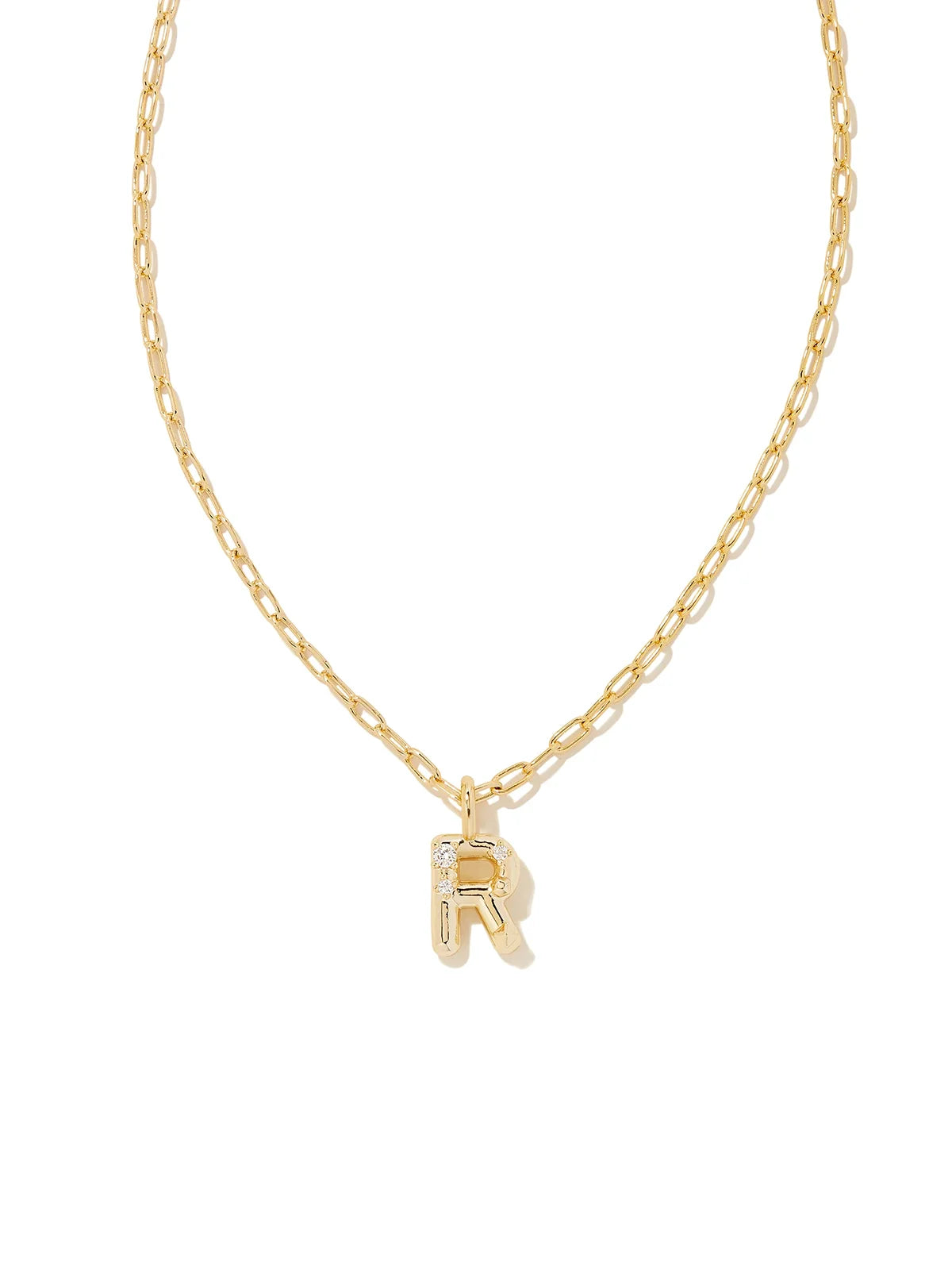 Kendra Scott Gold Crystal Letter Pendant Necklace in White CZ Letter Initial R