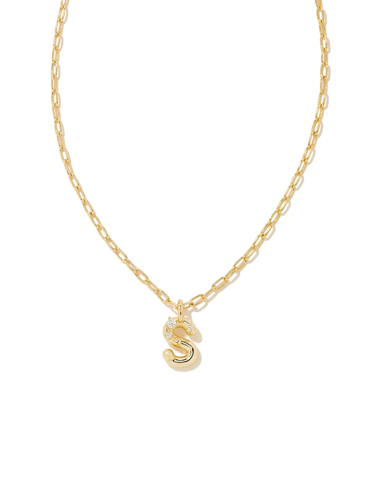 Kendra Scott Gold Crystal Letter Pendant Necklace in White CZ Letter Initial S