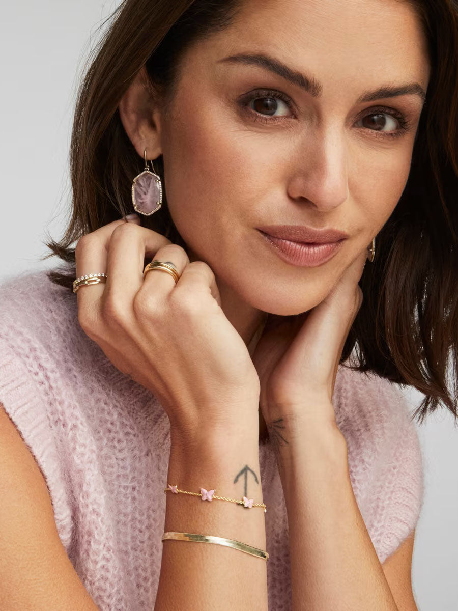 Kendra Scott Daphne Gold Pave Frame Drop Earrings in Rose Quartz