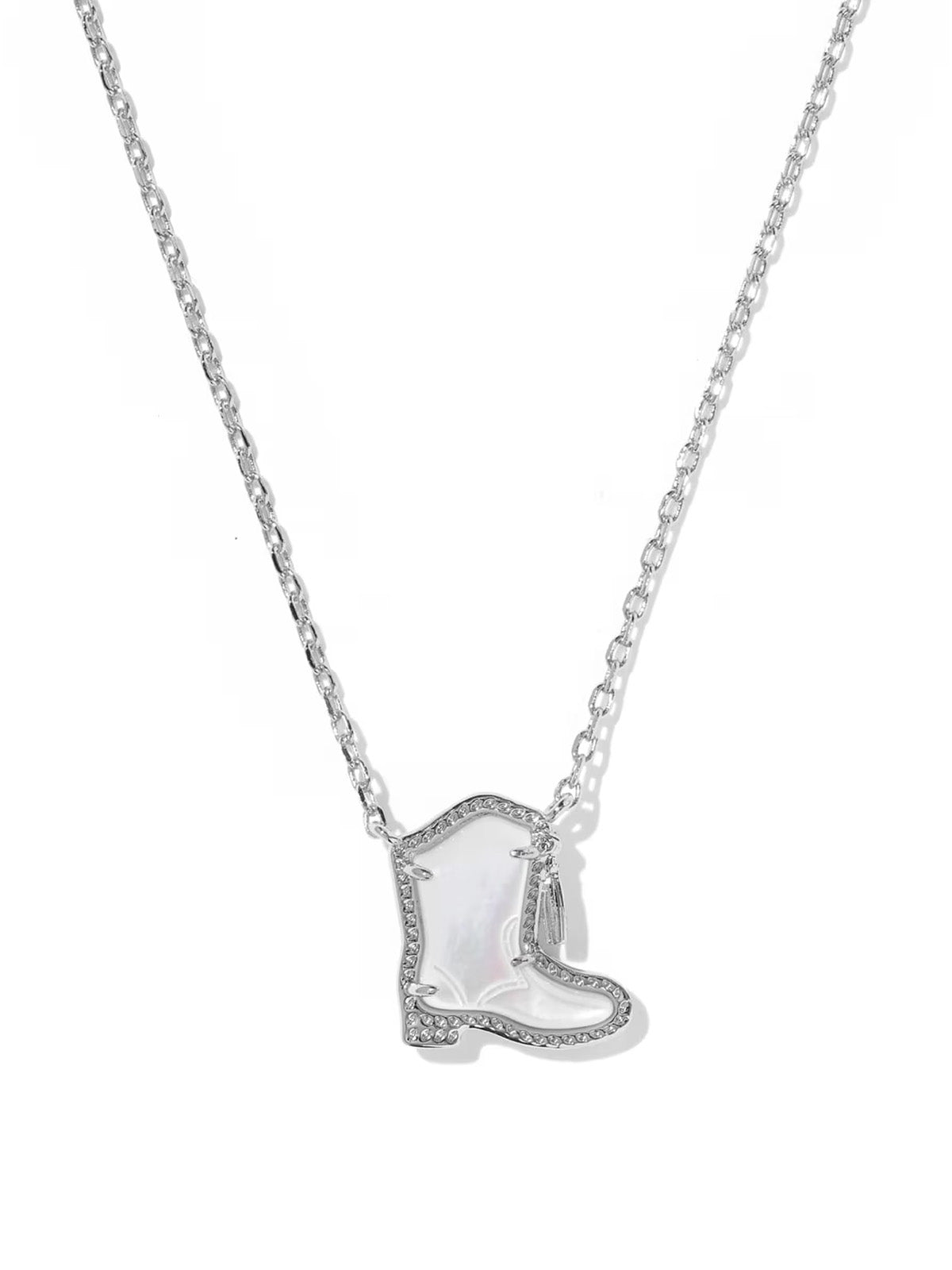 Kendra Scott Drill Team Boot Silver Short Pendant Necklace in Mother of Pearl