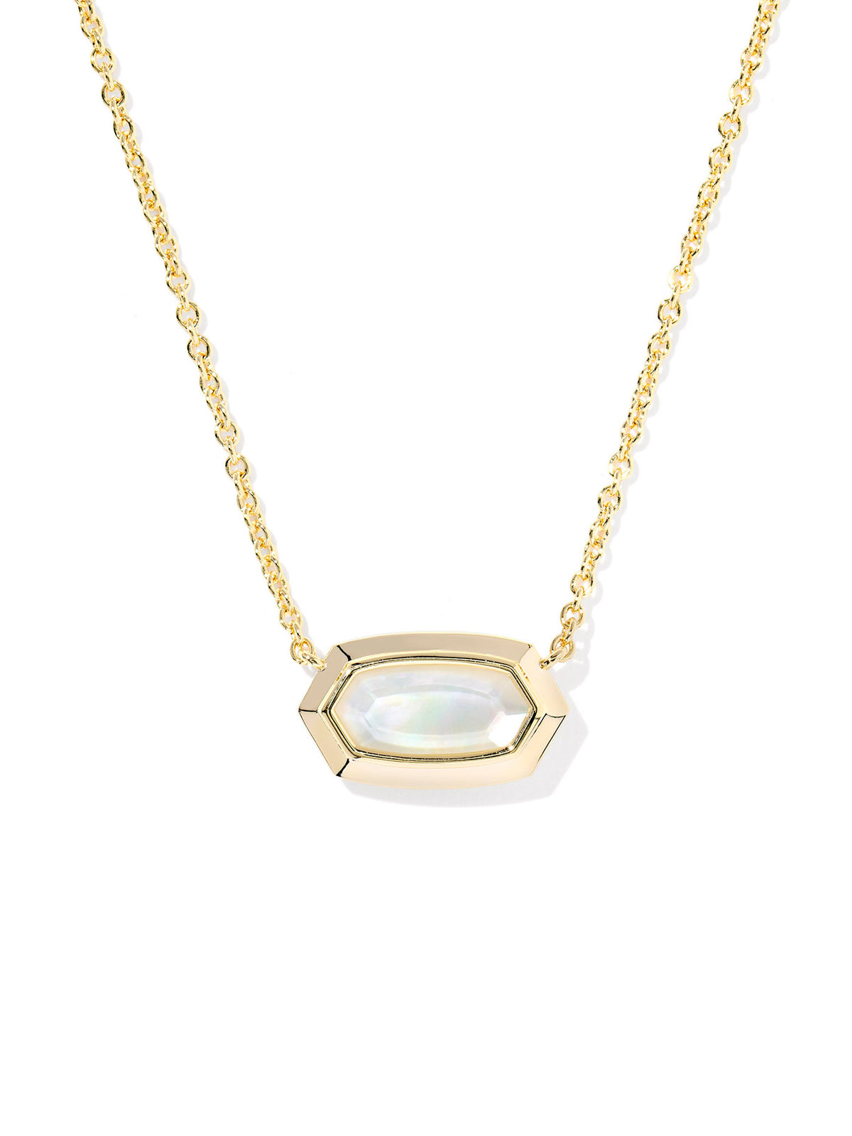 Kendra Scott Elisa Bezel Gold Short Pendant Necklace in Ivory Mother-of-Pearl