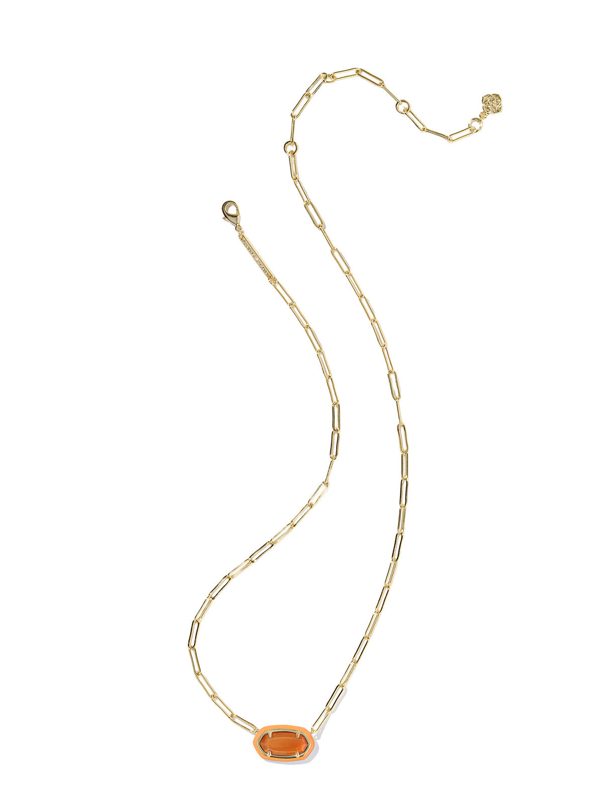 Kendra Scott Elisa Enamel Frame Gold Paperclip Necklace in Papaya Mother of Pearl & Bright Orange Enamel