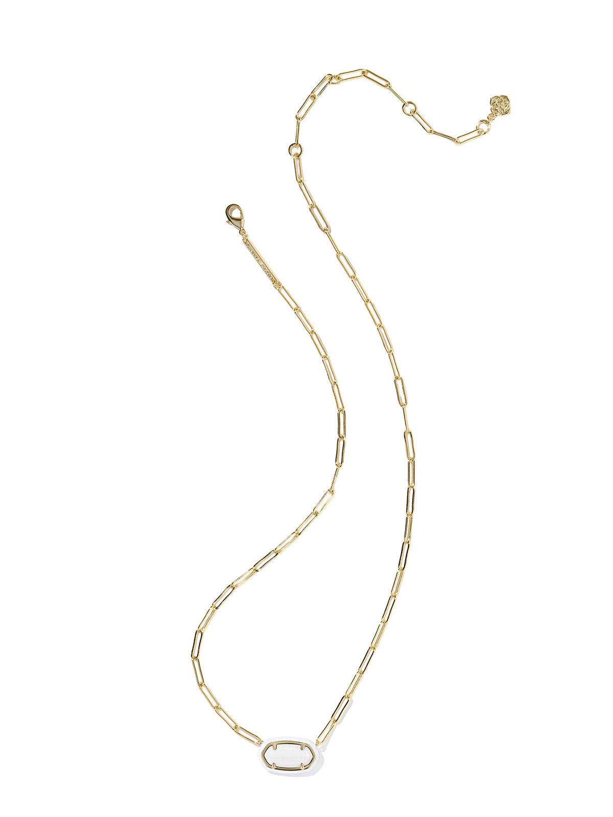 Kendra Scott Elisa Enamel Frame Gold Paperclip Necklace in White Mother of Pearl & White Enamel