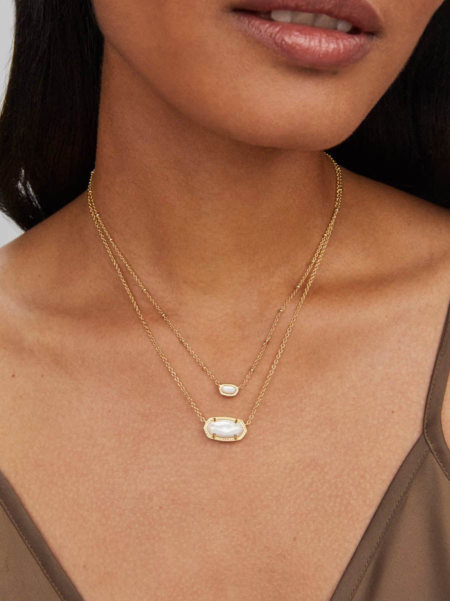 Kendra Scott Elisa Gold Gift Set Elisa Gold Pendant Necklace Mini Elisa Gold Satellite Short Pendant Necklace Mother-of-Pearl