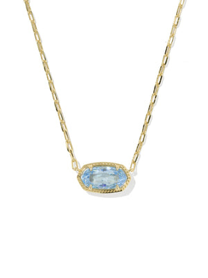 Kendra Scott Elisa Luxe Gold Short Pendant Necklace in Light Blue CZ