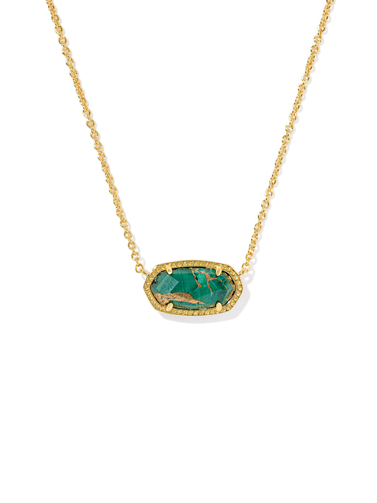 Kendra Scott Elisa Gold Short Pendant Necklace in Bronze Veined Green Malachite