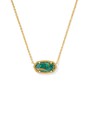Kendra Scott Elisa Gold Short Pendant Necklace in Bronze Veined Green Malachite