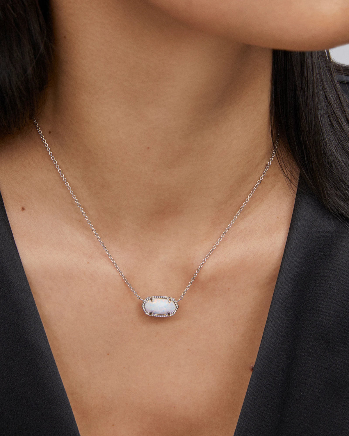 Kendra Scott Elisa Silver Pendant Necklace in White Kyocera Opal