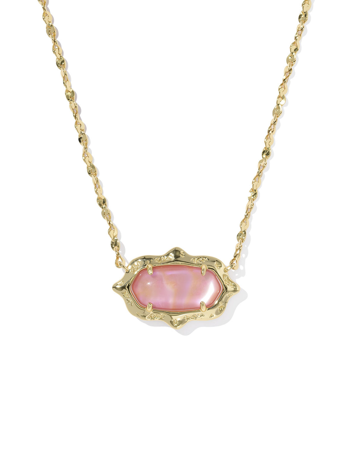 Kendra Scott Elisa Scallop Frame Gold Short Pendant Necklace in Light Pink Iridescent Abalone
