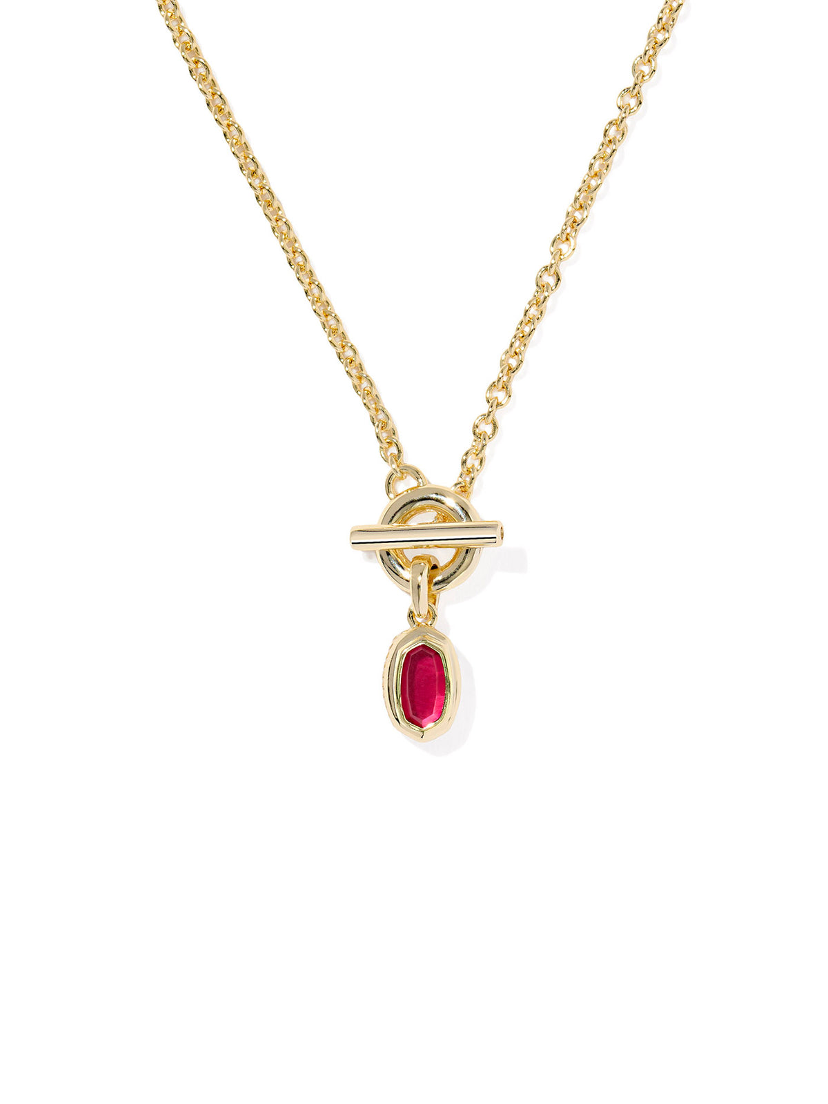 Kendra Scott Mini Elisa Toggle Gold Short Pendant Necklace in Carmine Red Illusion