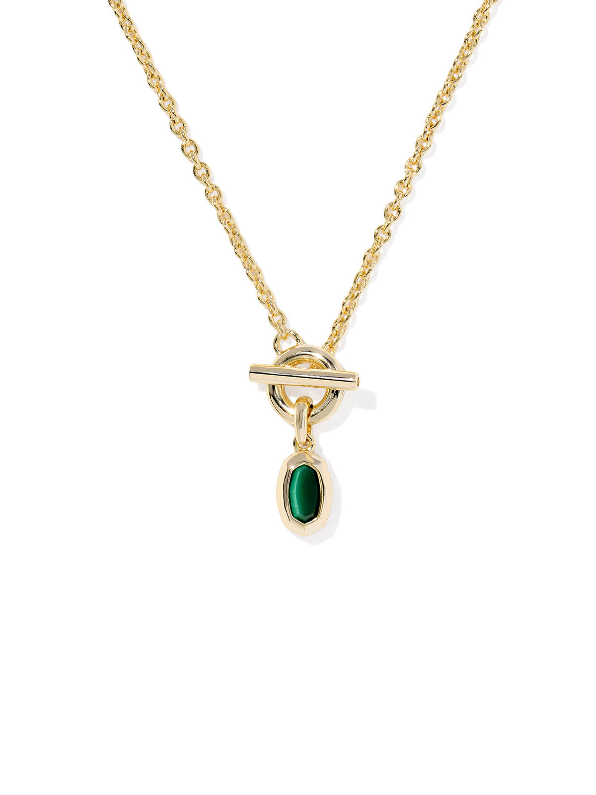 Kendra Scott Mini Elisa Toggle Gold Short Pendant Necklace in Green Tiger's Eye