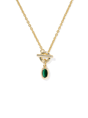 Kendra Scott Mini Elisa Toggle Gold Short Pendant Necklace in Green Tiger's Eye