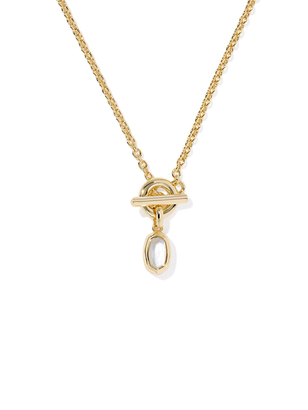 Kendra Scott Mini Elisa Toggle Gold Short Pendant Necklace in Ivory Mother-of-Pearl