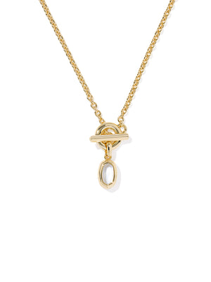 Kendra Scott Mini Elisa Toggle Gold Short Pendant Necklace in Ivory Mother-of-Pearl
