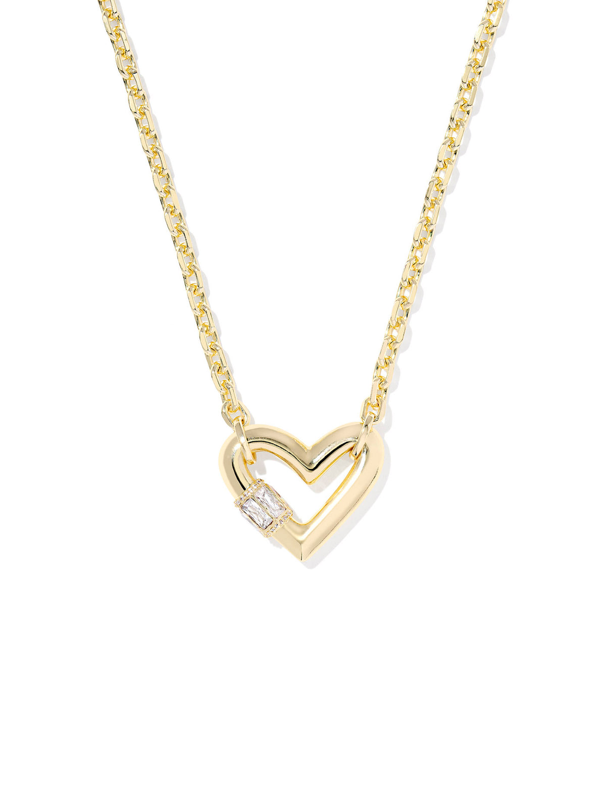 Kendra Scott Emery Heart Gold Short Pendant Necklace White CZ