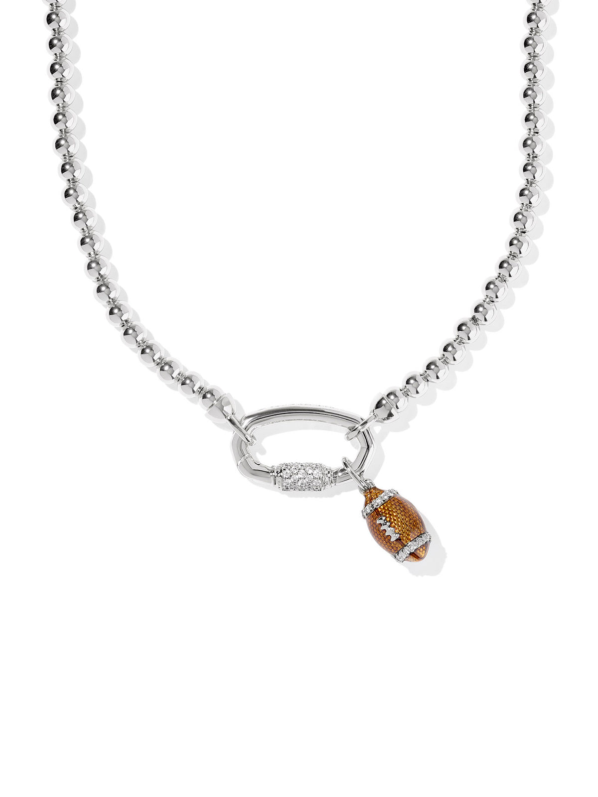 Kendra Scott Football Silver Metal Strand Necklace White CZ Football Charm
