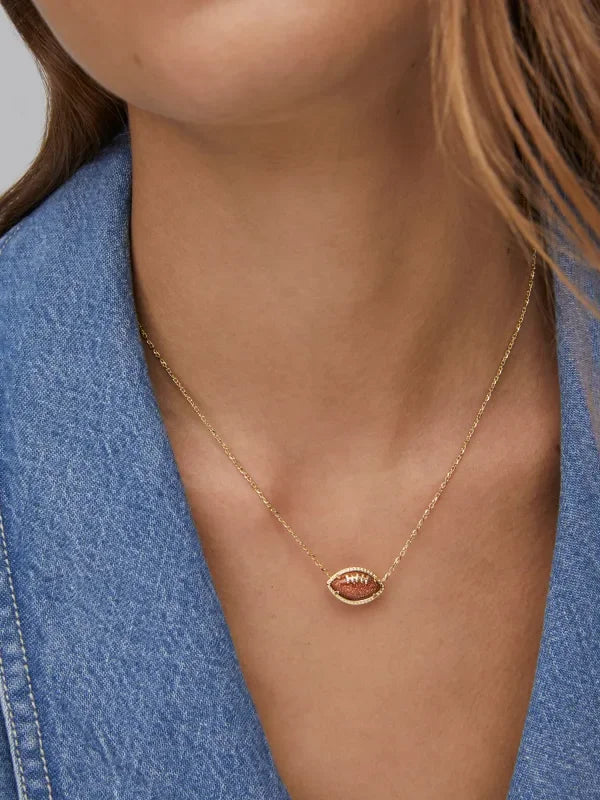 Kendra Scott Football Gold Short Pendant Necklace in Orange Goldstone