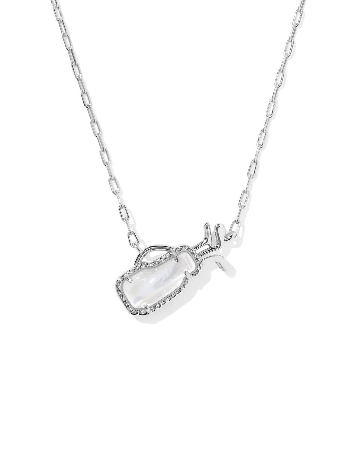 Kendra Scott Golf Silver Short Pendant Necklace in Ivory Mother-of-Pearl