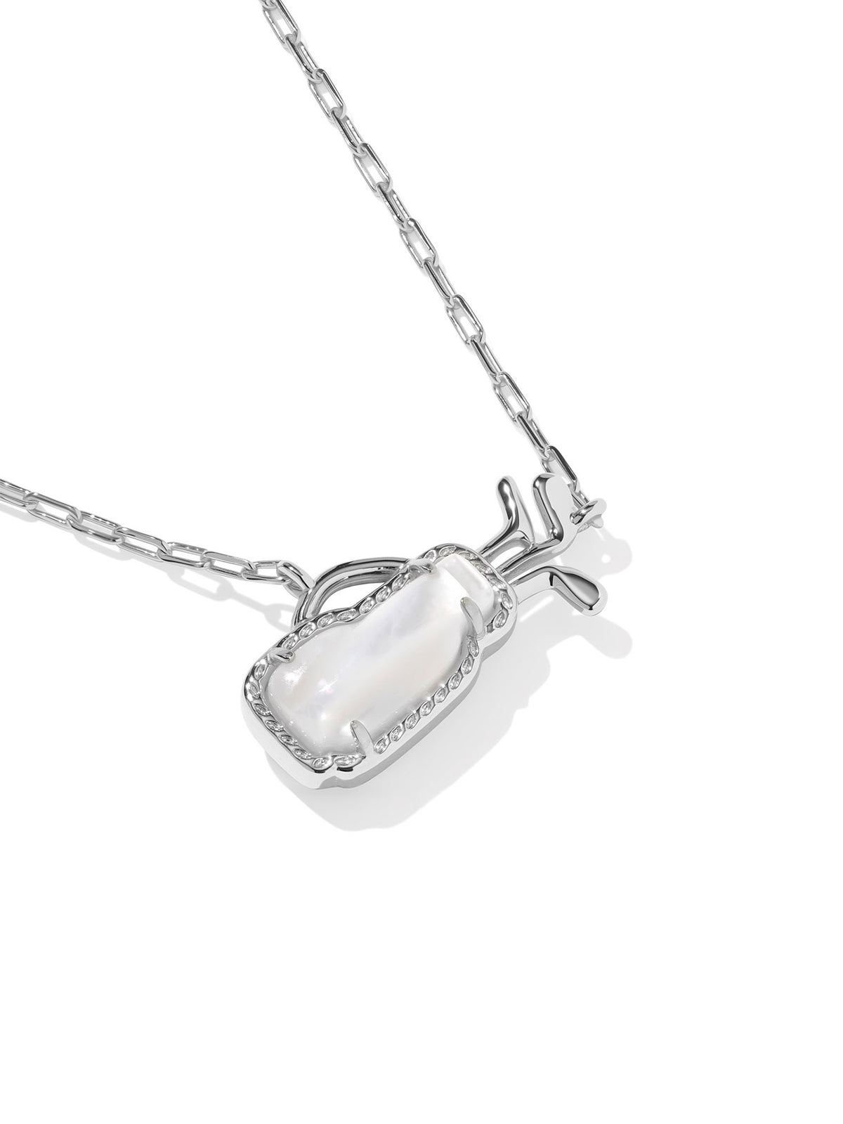 Kendra Scott Golf Silver Short Pendant Necklace in Ivory Mother-of-Pearl