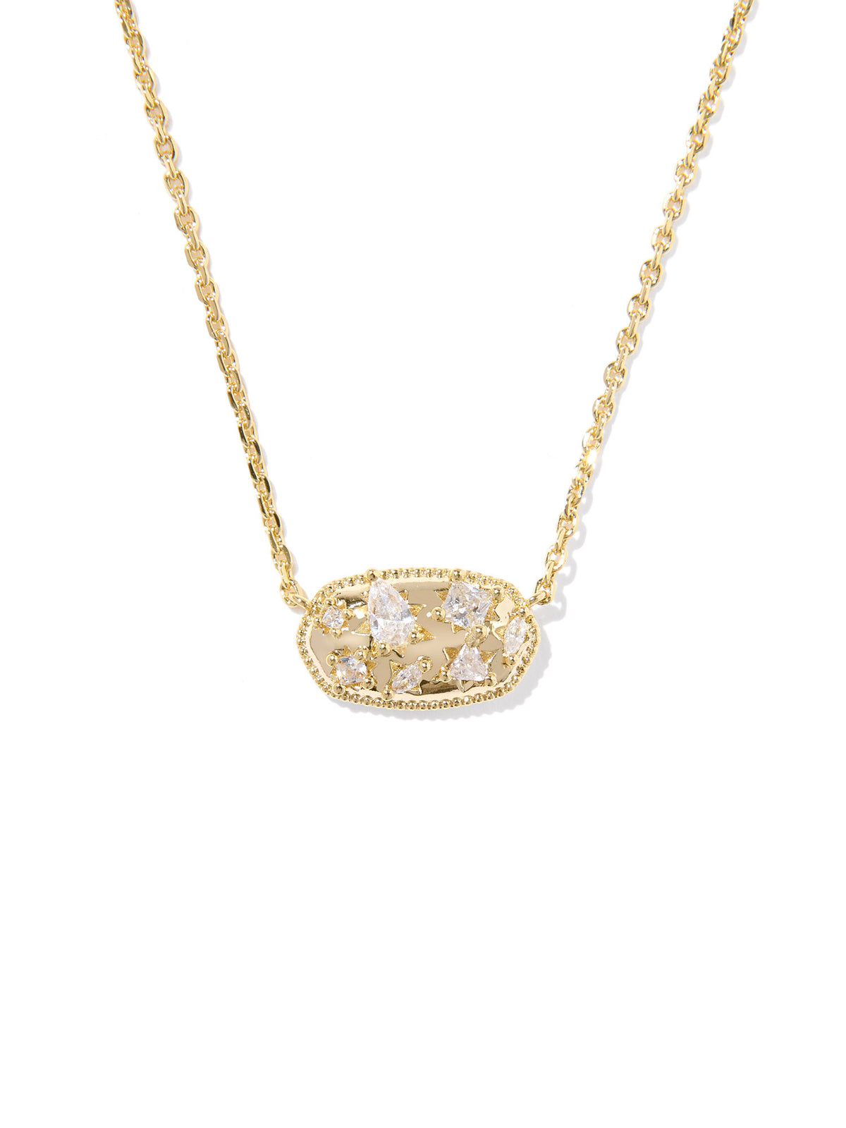 Kendra Scott Holland Crystal Short Pendant Necklace Gold White CZ