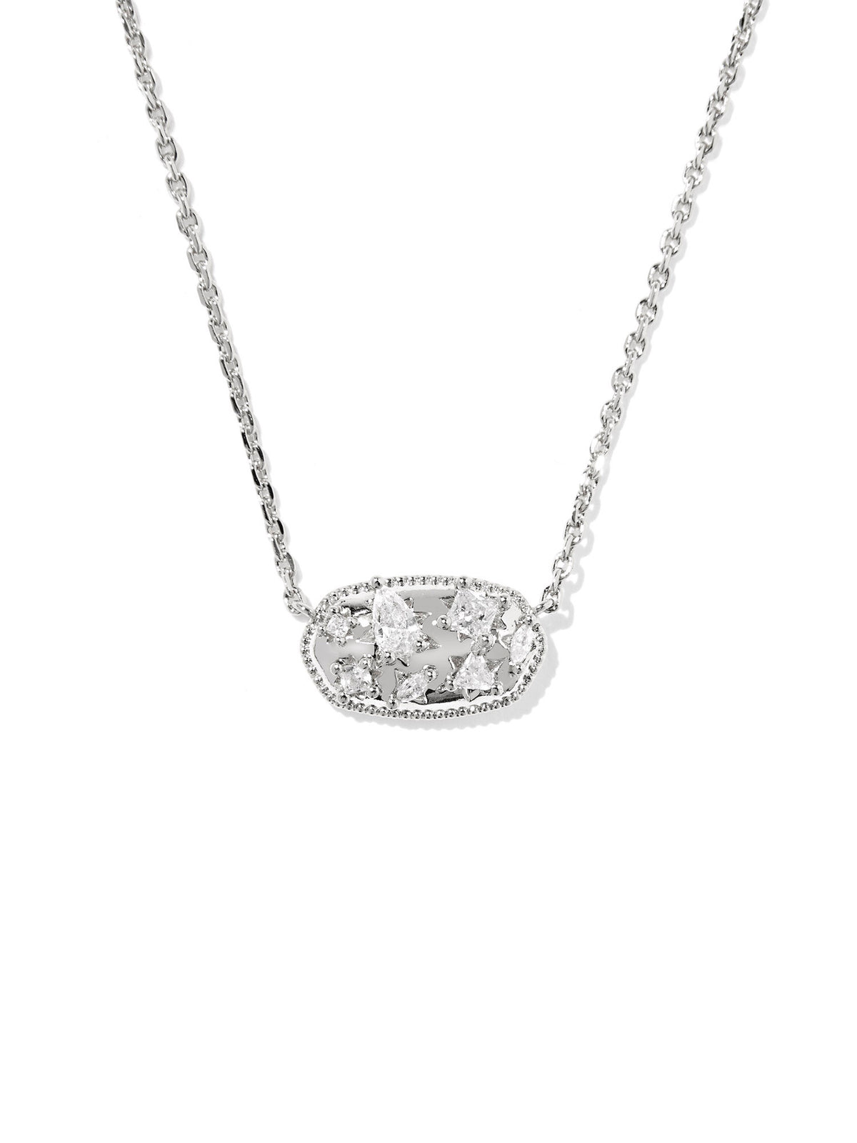 Kendra Scott Holland Crystal Short Pendant Necklace Silver White CZ