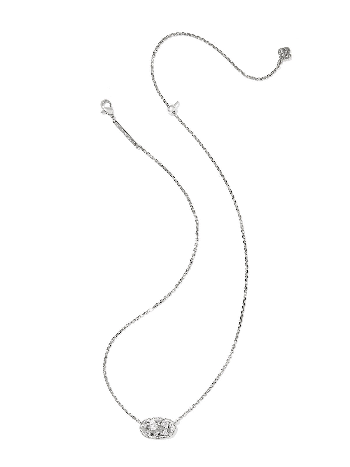 Kendra Scott Holland Crystal Short Pendant Necklace Silver White CZ