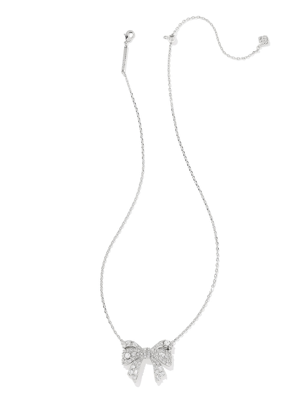 Kendra Scott Krista Silver Bow Short Pendant Necklace in White Mix Pearl CZ